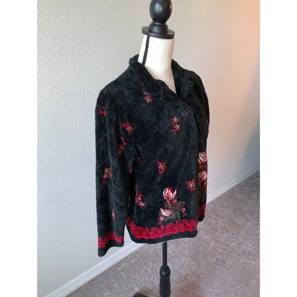 Straight Down Clothing Inc Mandarin Collar Black Fluffy Floral Jacket - Medium - Picture 4 of 10